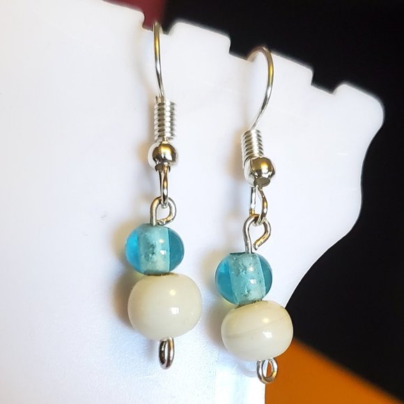 Silver Tone Hook Glass Bead Dangle Earrings Style